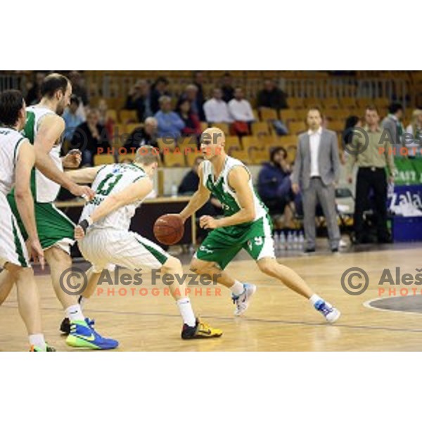 Mirko Mulalic in action in Nova KBM league basketball match between Union Olimpija and Krka in Tivoli Hall, Ljubljana, Slovenia on April 11, 2016