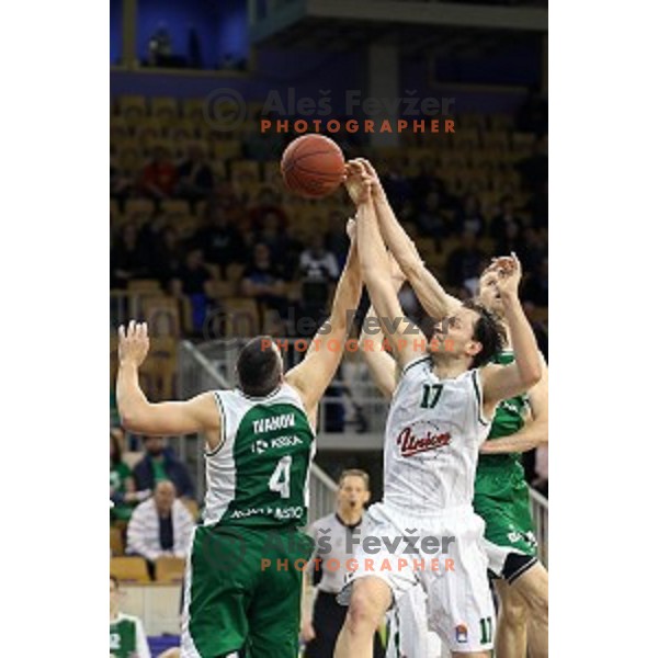 Sasa Zagorac in action in Nova KBM league basketball match between Union Olimpija and Krka in Tivoli Hall, Ljubljana, Slovenia on April 11, 2016