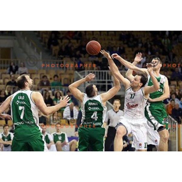 Sasa Zagorac in action in Nova KBM league basketball match between Union Olimpija and Krka in Tivoli Hall, Ljubljana, Slovenia on April 11, 2016