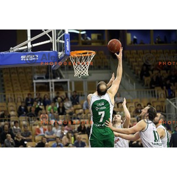 Jure Lalic in action in Nova KBM league basketball match between Union Olimpija and Krka in Tivoli Hall, Ljubljana, Slovenia on April 11, 2016