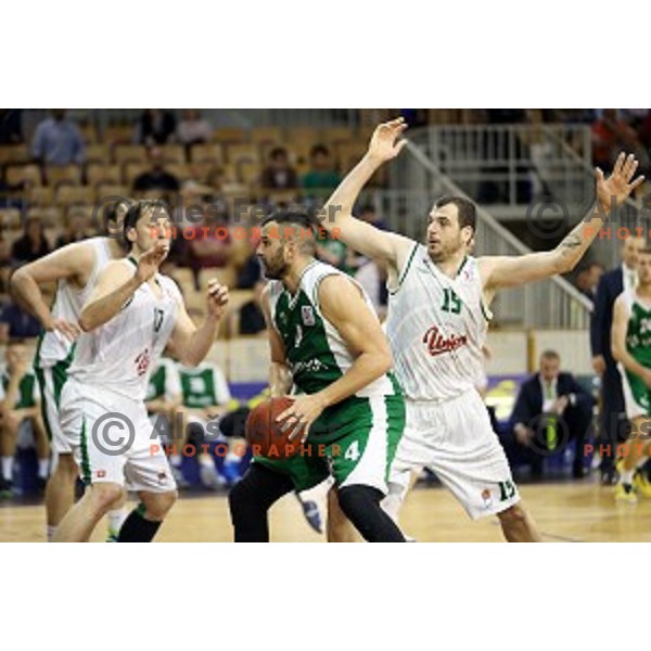 Ive Ivanov in action in Nova KBM league basketball match between Union Olimpija and Krka in Tivoli Hall, Ljubljana, Slovenia on April 11, 2016