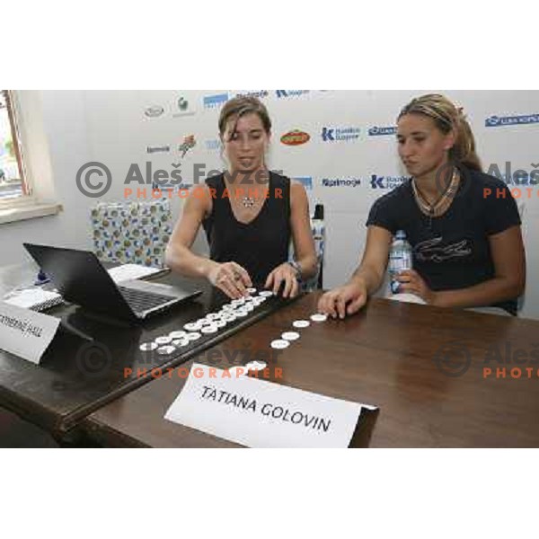Catherine Hall (WTA Tour Supervior), Tatiana Golovin (FRA, 19 place on WTA rating) and Andrej Bizjak (Tournament Director) during draving for the Banka Koper Slovenia Open - WTA tournament, Portoroz, 15.09.2007 