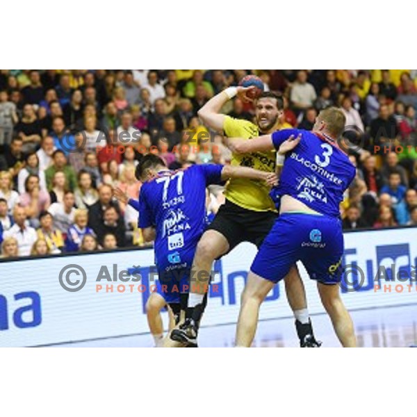 Senjamin Buric in action during 1.NLB leasing league handball match between Gorenje Velenje and Celje Pivovarna Lasko in Red Hall, Velenje, Slovenia on May 11, 2016