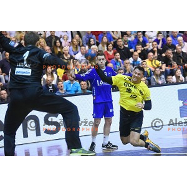 action during 1.NLB leasing league handball match between Gorenje Velenje and Celje Pivovarna Lasko in Red Hall, Velenje, Slovenia on May 11, 2016