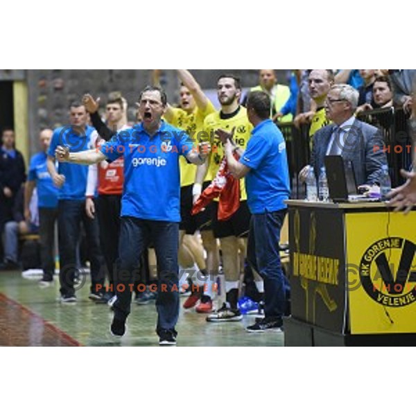 Marko Sibila in action during 1.NLB leasing league handball match between Gorenje Velenje and Celje Pivovarna Lasko in Red Hall, Velenje, Slovenia on May 11, 2016