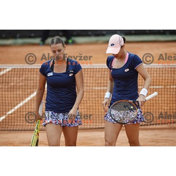Andrea Klepac and Katarina Srebotnik (SLO) during women\'s doubles WTA tournament in Rome, Italy on May 13, 2016
