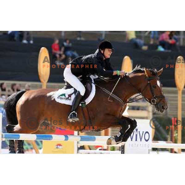 Irena Drobnic (SLO) at FEI World Cup Qualifier in show-jumping (1.50m) at UGAR, Ribnica, Slovenia 15.9.2007.Photo Ales Fevzer 