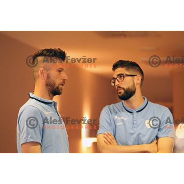 Bostjan Cesar and Miha Mevlja during meeting of Slovenia National Football team players at hotel Kokra, Brdo pri Kranju on may 23, 2016