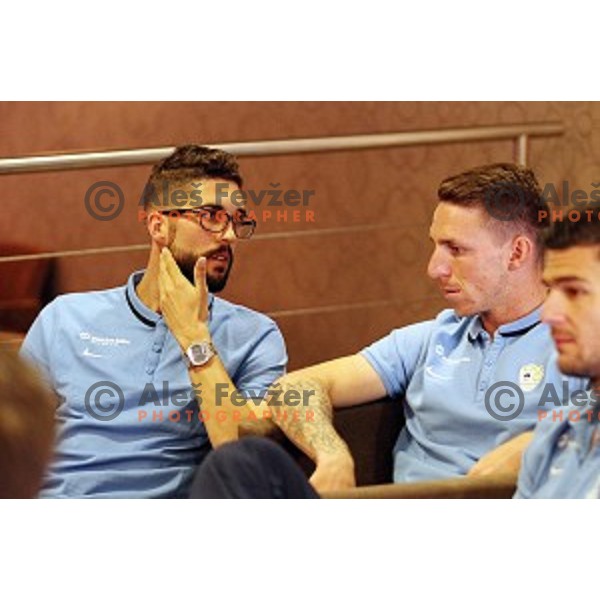 Miha Mevlja and Rajko Rotman during meeting of Slovenia National Football team players at hotel Kokra, Brdo pri Kranju on may 23, 2016