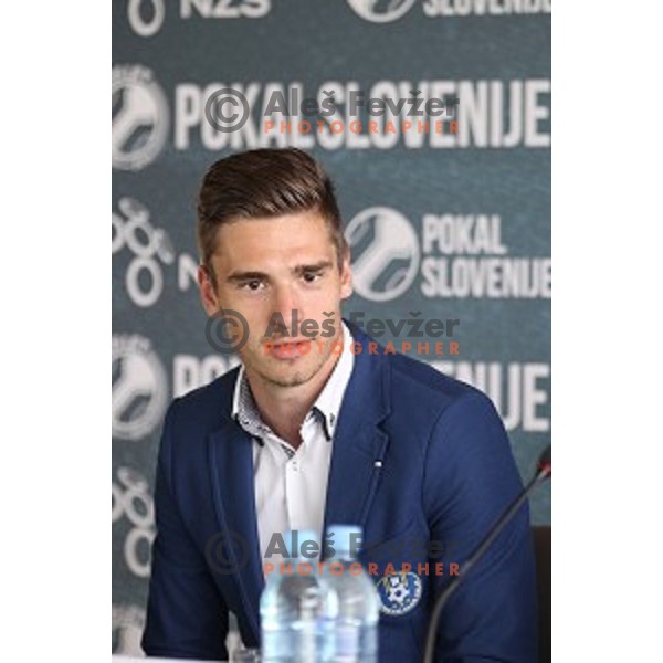 Blaz Vrhovec of Celje during Press conference before Final of Slovenian Cup in National Football Centre in Predoslje on May 23, 2016