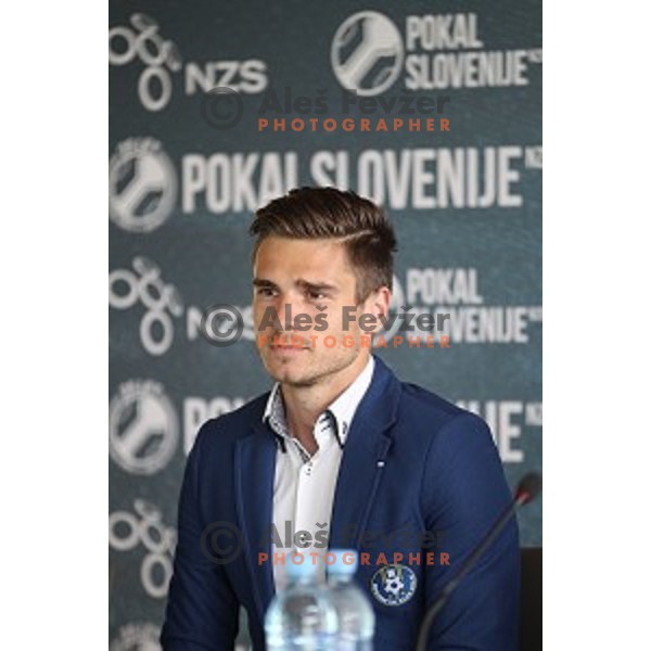 Blaz Vrhovec of Celje during Press conference before Final of Slovenian Cup in National Football Centre in Predoslje on May 23, 2016