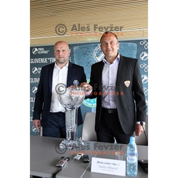 Robert Pevnik of Celje and Darko Milanic of Maribor during Press conference before Final of Slovenian Cup in National Football Centre in Predoslje on May 23, 2016