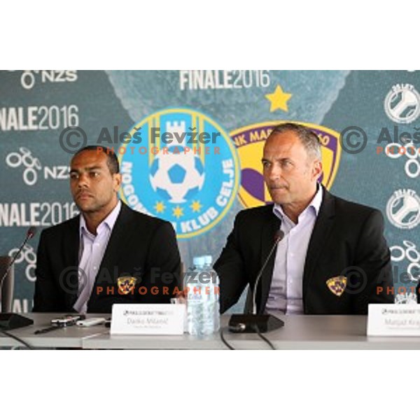 Marcos Tavares, Darko Milanic of Maribor during Press conference before Final of Slovenian Cup in National Football Centre in Predoslje on May 23, 2016