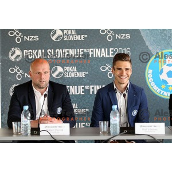 Robert Pevnik, Blaz Vrhovec of Celje during Press conference before Final of Slovenian Cup in National Football Centre in Predoslje on May 23, 2016