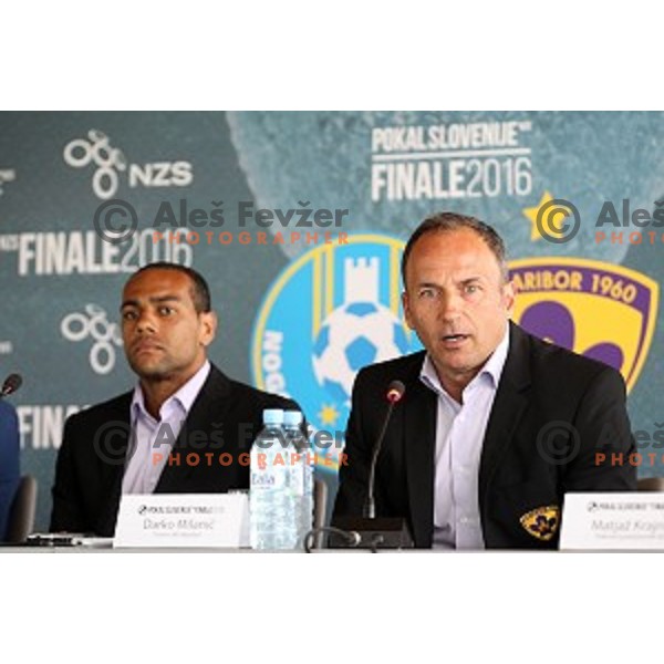Marcos Tavares, Darko Milanic of Maribor during Press conference before Final of Slovenian Cup in National Football Centre in Predoslje on May 23, 2016