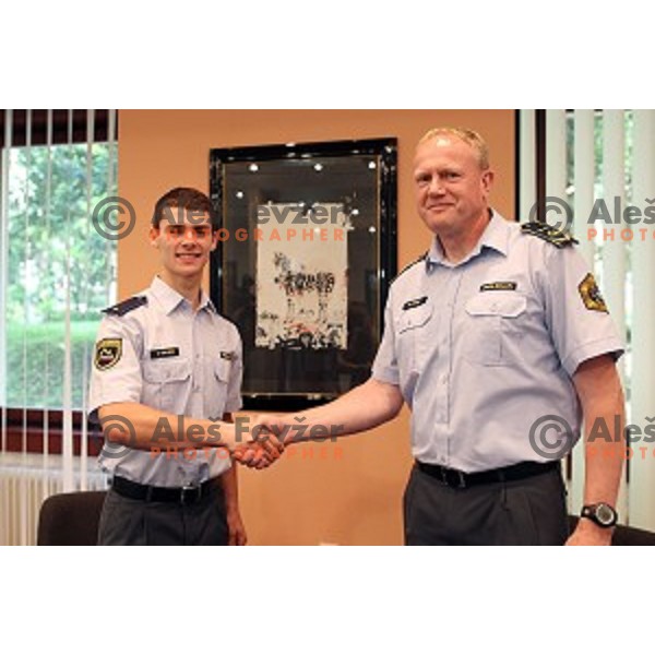 Tim Gajser joins Slovenian Police and signs working contract with general manager Marjan Fank in Ljubljana, Slovenia on May 26, 2016