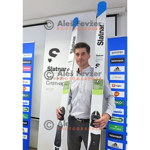 Peter Slatnar during press conference in Ljubljana, Slovenia on May 26, 2016 where he presented new ski jumping skis for next season