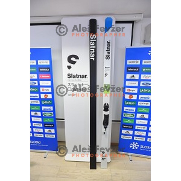 Peter Slatnar during press conference in Ljubljana, Slovenia on May 26, 2016 where he presented new ski jumping skis for next season