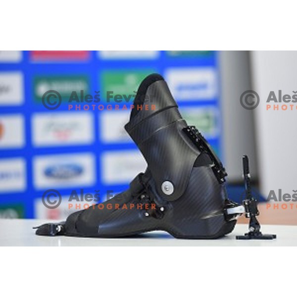 Peter Slatnar during press conference in Ljubljana, Slovenia on May 26, 2016 where he presented new ski jumping skis for next season
