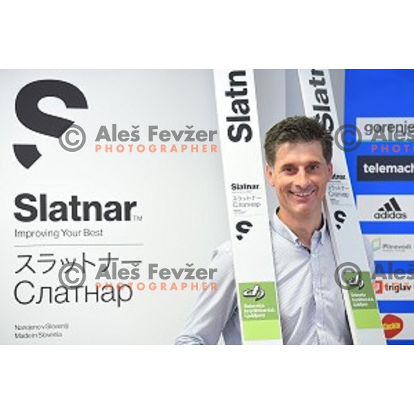 Peter Slatnar during press conference in Ljubljana, Slovenia on May 26, 2016 where he presented new ski jumping skis for next season