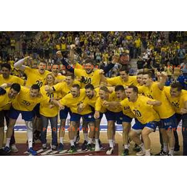 Players celebrate after winning last match of 1.NLB leasing league between Celje pivovarna Lasko and Gorenje Velenje, Zlatorog hall, Celje, Slovenia on May 27th, 2016