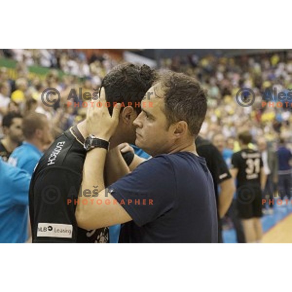 Celje\'s head coach Branko Tamse react after last match of 1.NLB leasing league between Celje pivovarna Lasko and Gorenje Velenje, Zlatorog hall, Celje, Slovenia on May 27th, 2016