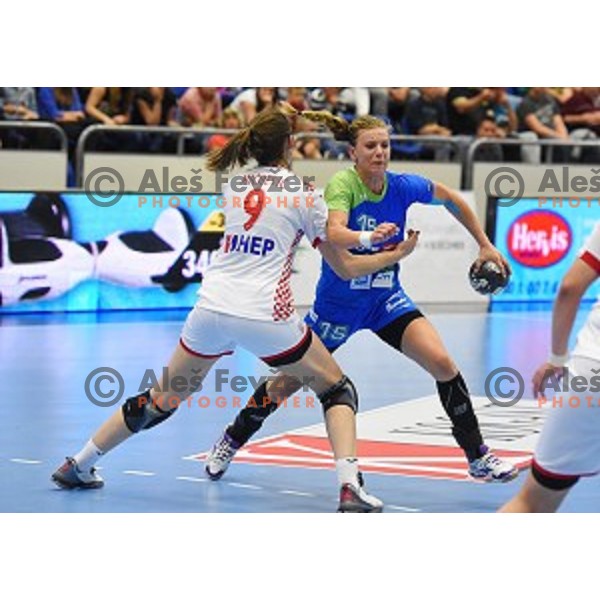 Barabara Lazovic in action during European Qualification handball match between Slovenia and Croatia in Golovec Hall, Celje, Slovenia on June 1, 2016