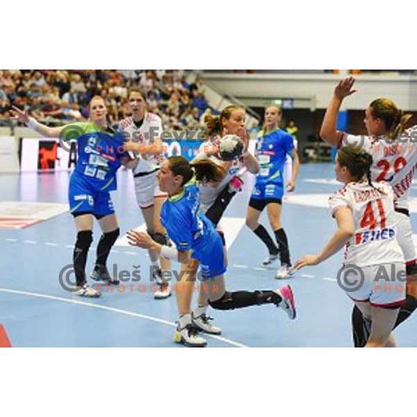 action during European Qualification handball match between Slovenia and Croatia in Golovec Hall, Celje, Slovenia on June 1, 2016