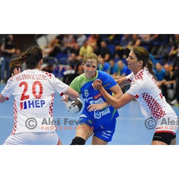 Ana Gros in action during European Qualification handball match between Slovenia and Croatia in Golovec Hall, Celje, Slovenia on June 1, 2016