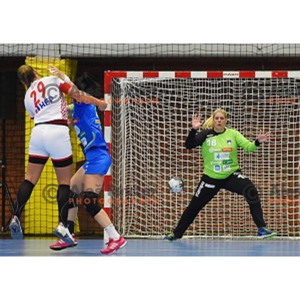 Nusa Marincek in action during European Qualification handball match between Slovenia and Croatia in Golovec Hall, Celje, Slovenia on June 1, 2016