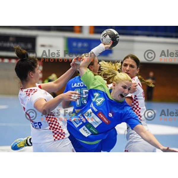 Tamara Mavsar in action during European Qualification handball match between Slovenia and Croatia in Golovec Hall, Celje, Slovenia on June 1, 2016