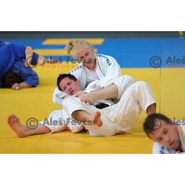 Anamari Velensek and Matjaz Trbovc of Slovenia judo team during practice session before European Judo Celje-Podcetrtek Cup in Podcetrtek, Slovenia on June 7, 2016