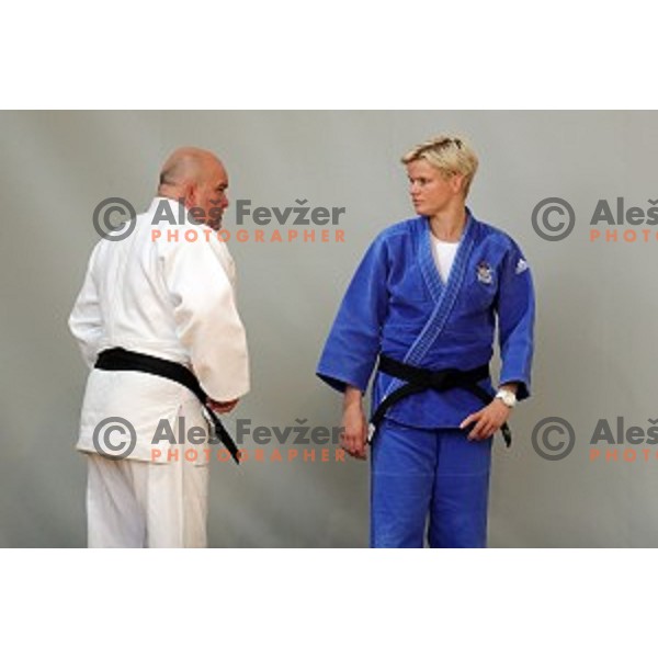 Marjan Fabjan, head coach of Slovenia judo team and Urska Zolnir during practice session before European Judo Celje-Podcetrtek Cup in Podcetrtek, Slovenia on June 7, 2016