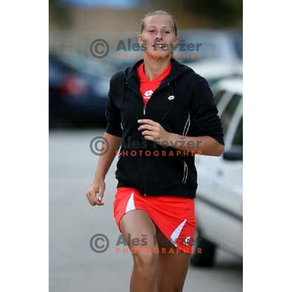 Polona Hercog warming up before first round match at Banka Koper Slovenia Open WTA tournament in Portoroz, Slovenia 18.9.2007. 