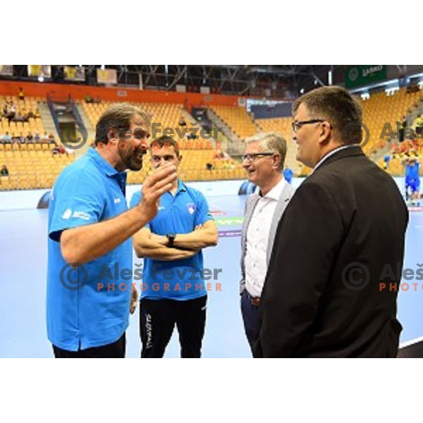 Veselin Vujovic, head coach of Slovenia in action during handball match between Slovenia and Norway in Qualification for World Championships France 2017, played in Zlatorog Hall, Celje, Slovenia on June 11, 2016