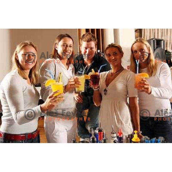 Zvonareva,Srebotnik, Golovin and Bammer showing their coctails at Players Party at Banka Koper Slovenia Open WTA tournament in Portoroz, Slovenia 18.9.2007. 