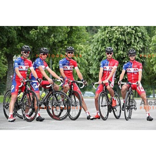 Matej Drinovec, Doemn Novak, Radoslav Rogina, David Per, Gasper Katrasnik of Adria mobil professional cycling team before start of Tour de Slovenie in Ljubljana on June 16, 2016
