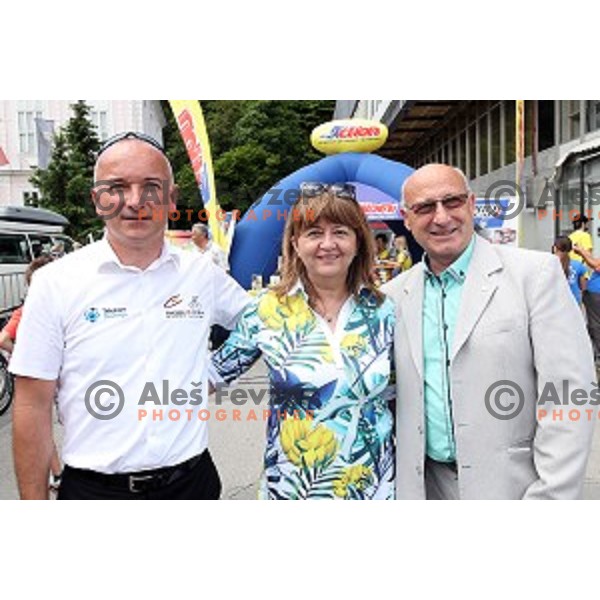 Bogdan Fink, Mojca Novak and Bogdan Gabrovec at official team presentation before start of first stage Tour of Slovenia 2016 in Ljubljana on June 16, 2016