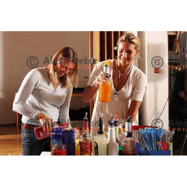 Zvonareva (left) and Golovin making coctails in final contest at Players Party at Banka Koper Slovenia Open WTA tournament in Portoroz, Slovenia 18.9.2007. 