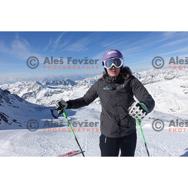 Tina Maze warms-up before shooting a ski movie Seven to Heaven at Moelltal Glacier in Austria on April 14, 2016