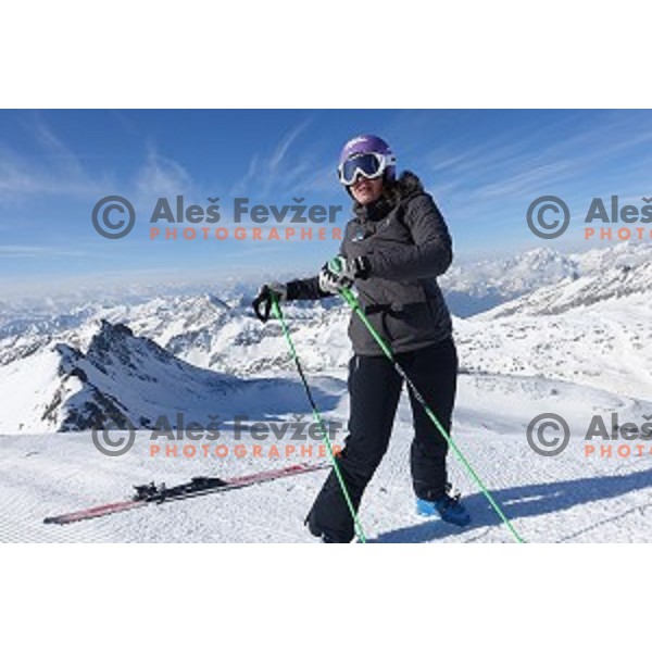 Tina Maze warms-up before shooting a ski movie Seven to Heaven at Moelltal Glacier in Austria on April 14, 2016