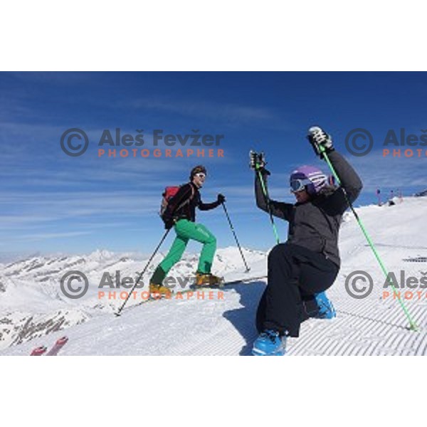 Tina Maze warms-up before shooting a ski movie Seven to Heaven at Moelltal Glacier in Austria on April 14, 2016