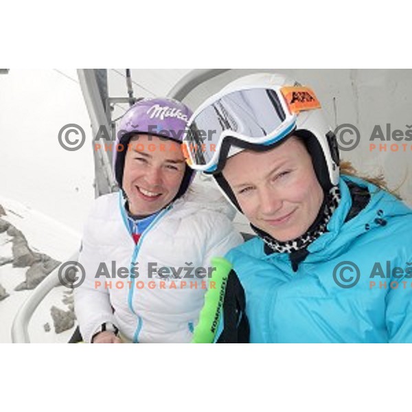 Tina Maze and Ana Drev at Moelltal Glacier in Austria on April 14, 2016