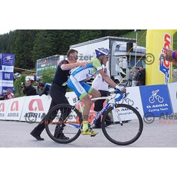 Jani Brajkovic of Slovenia at finish of 217 km long second stage of Tour of Slovenia between Nova Gorica and Golte on June 17, 2016