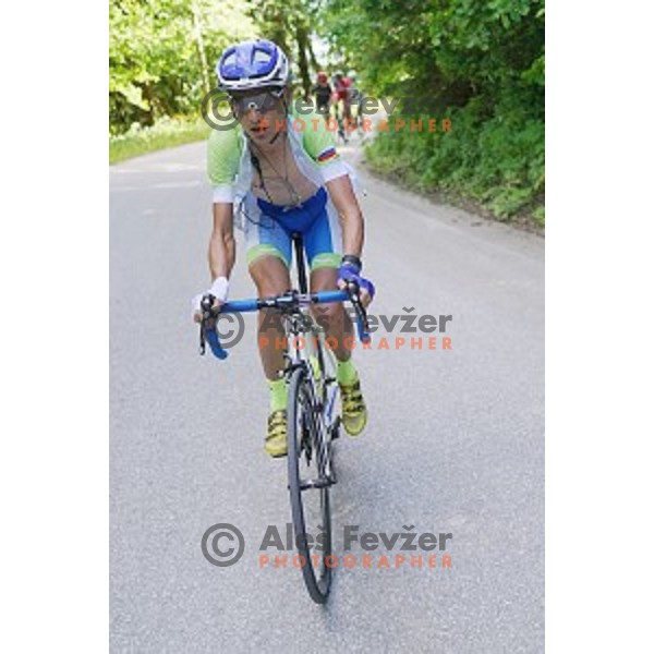 Jani Brajkovic of Slovenia at finish of 217 km long second stage of Tour of Slovenia between Nova Gorica and Golte on June 17, 2016
