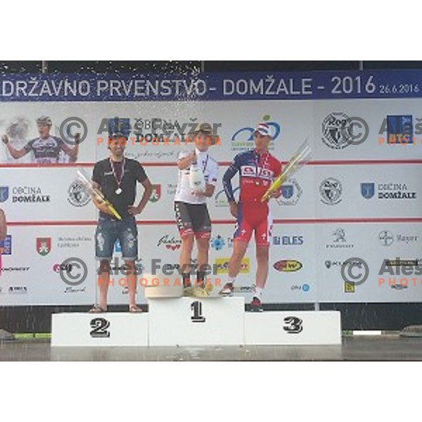 Luka Mezgec, Jan Tratnik, winner of Slovenian National Road Race Championships and David Per in Ihan, Slovenia on June 26, 2016