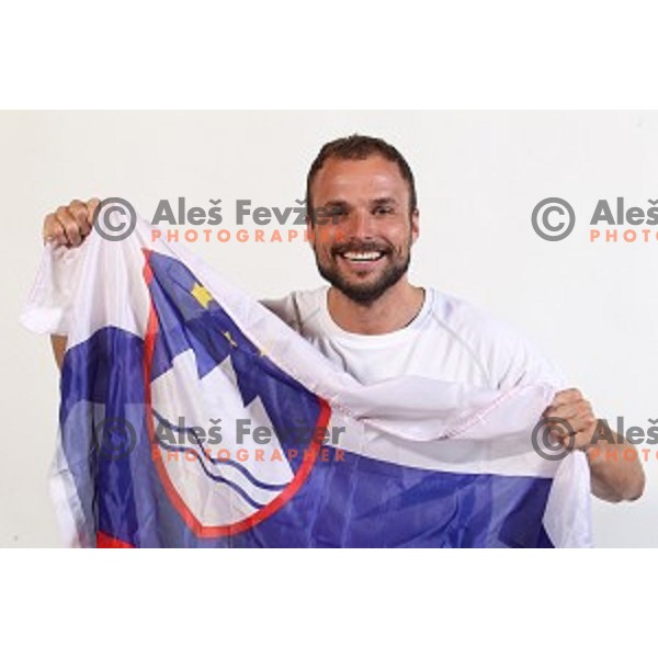 Uros Zorman, member of Slovenia Olympic Handball Team at official photo shooting in hotel Planja at Rogla Olympic Centre, Slovenia on July 4, 2016