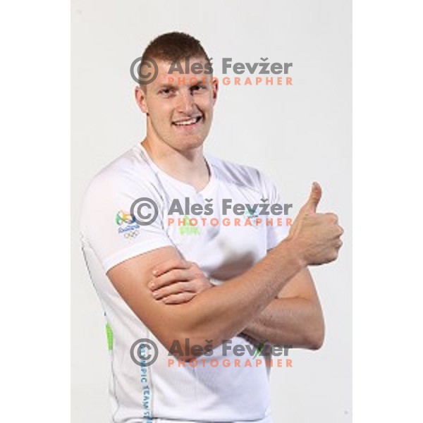 Blaz Blagotinsek, member of Slovenia Olympic Handball Team at official photo shooting in hotel Planja at Rogla Olympic Centre, Slovenia on July 4, 2016