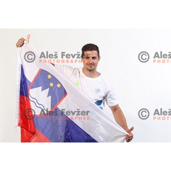 Matevz Skok, member of Slovenia Olympic Handball Team at official photo shooting in hotel Planja at Rogla Olympic Centre, Slovenia on July 4, 2016