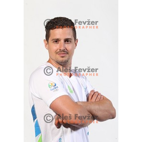 Matevz Skok, member of Slovenia Olympic Handball Team at official photo shooting in hotel Planja at Rogla Olympic Centre, Slovenia on July 4, 2016